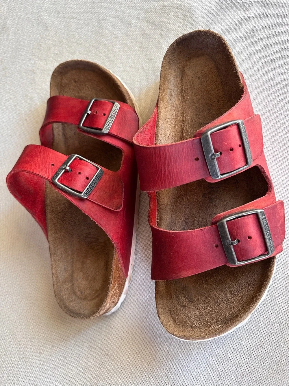 Birkenstock Arizona Red Oiled Leather Slide Sandals EU 39 / US 8.5-9